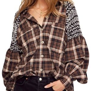 Free People Flannel Knit Button Down